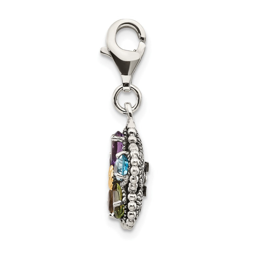 Shey Couture Sterling Silver with 14K Accent Antiqued Pear Shaped Amethyst Citrine Blue Topaz Peridot and Garnet Multicolo...