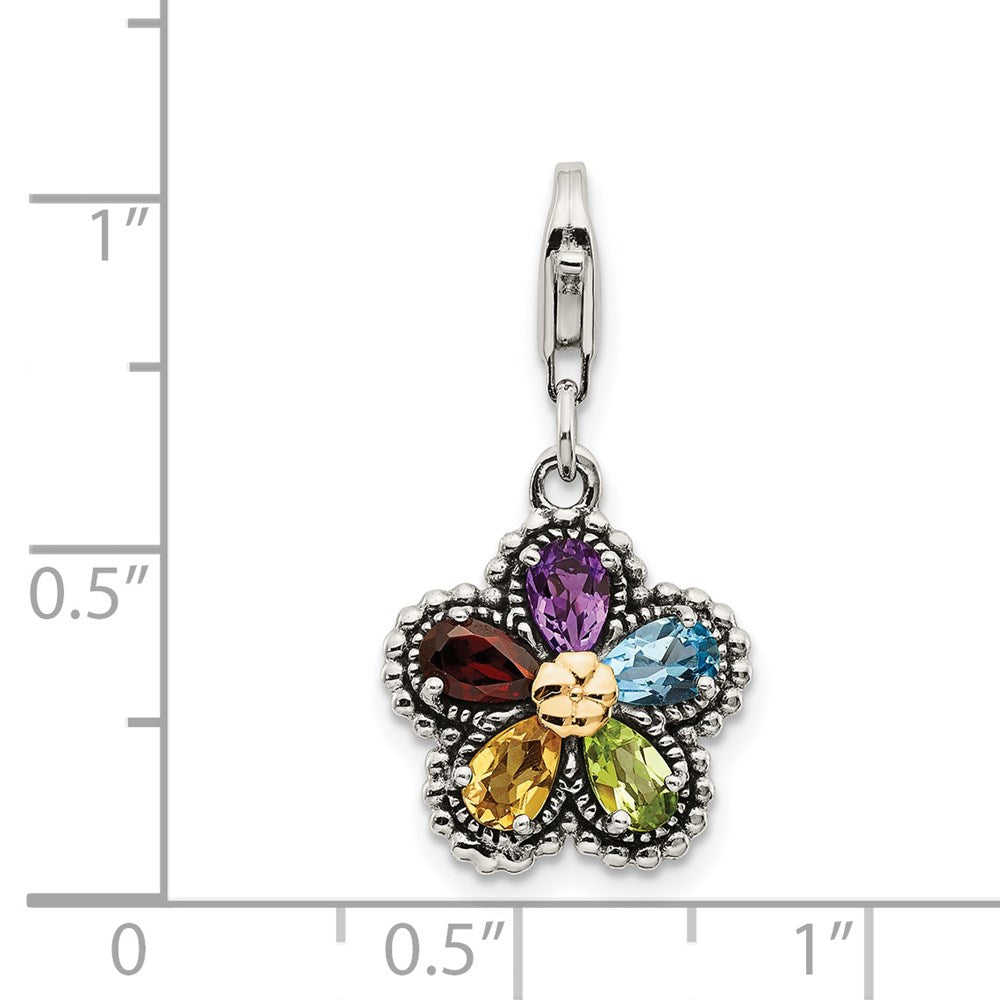 Shey Couture Sterling Silver with 14K Accent Antiqued Pear Shaped Amethyst Citrine Blue Topaz Peridot and Garnet Multicolo...