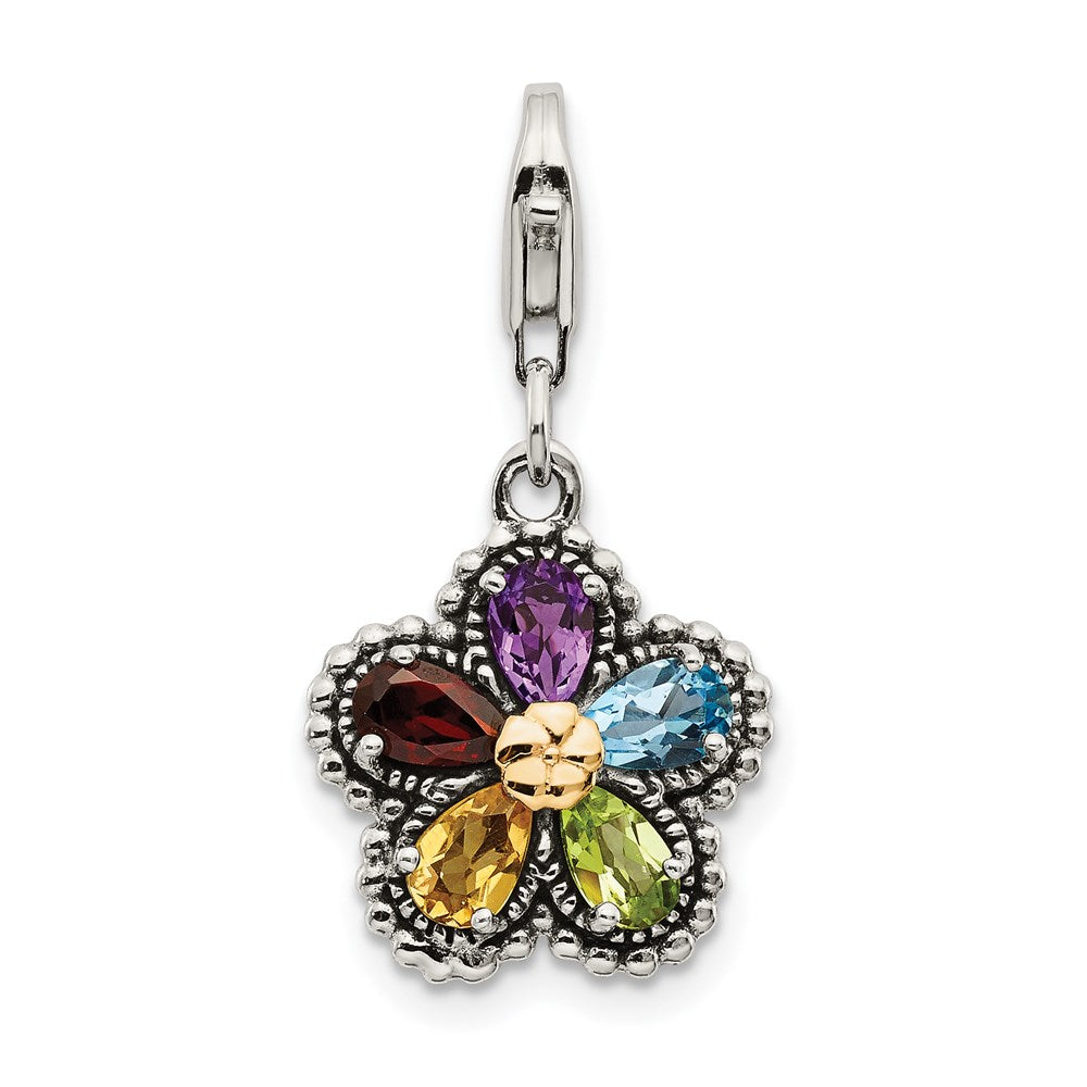 Shey Couture Sterling Silver with 14K Accent Antiqued Pear Shaped Amethyst Citrine Blue Topaz Peridot and Garnet Multicolo...