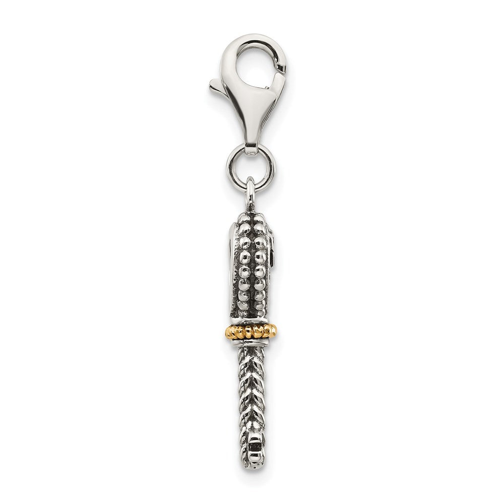 Shey Couture Sterling Silver with 14K Accent Antiqued Heart Citrine Key with Lobster Clasp Charm