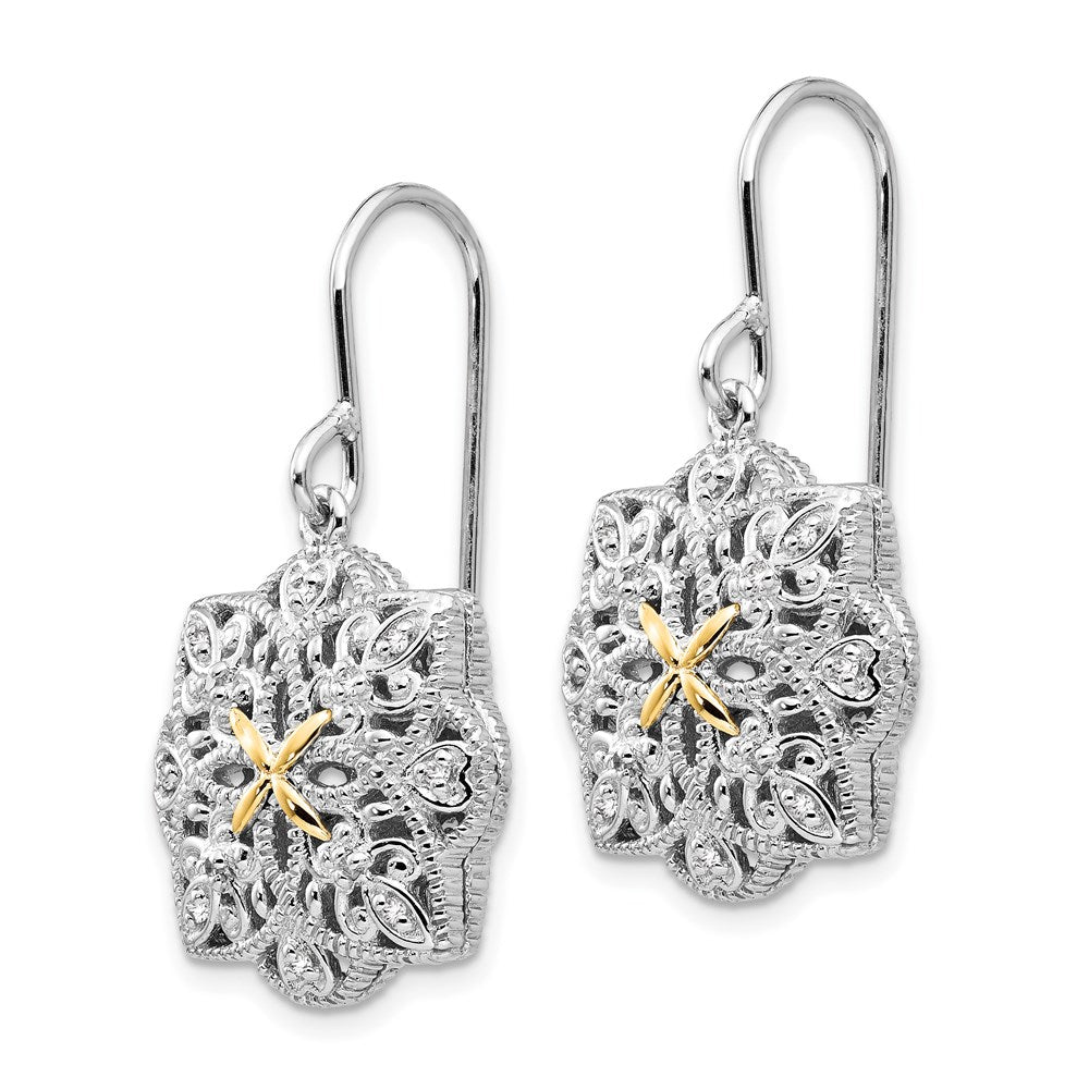 Shey Couture Sterling Silver Rhodium-plated with 14K Accent Diamond Shepherd Hook Dangle Vintage Earrings