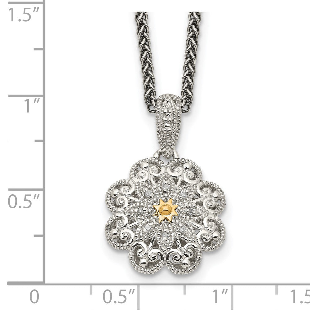 Shey Couture Sterling Silver Antiqued with 14K Accent 18 Inch Diamond Vintage Flower Necklace