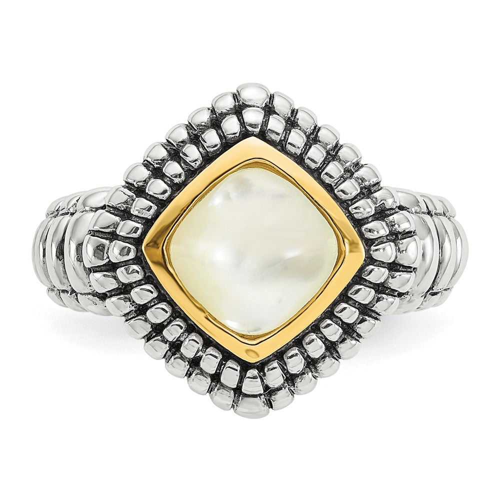 Shey Couture Sterling Silver with 14K Accent Antiqued Mother of Pearl Ring