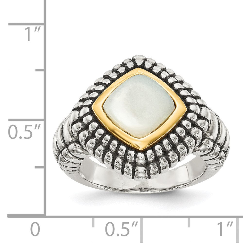 Shey Couture Sterling Silver with 14K Accent Antiqued Mother of Pearl Ring