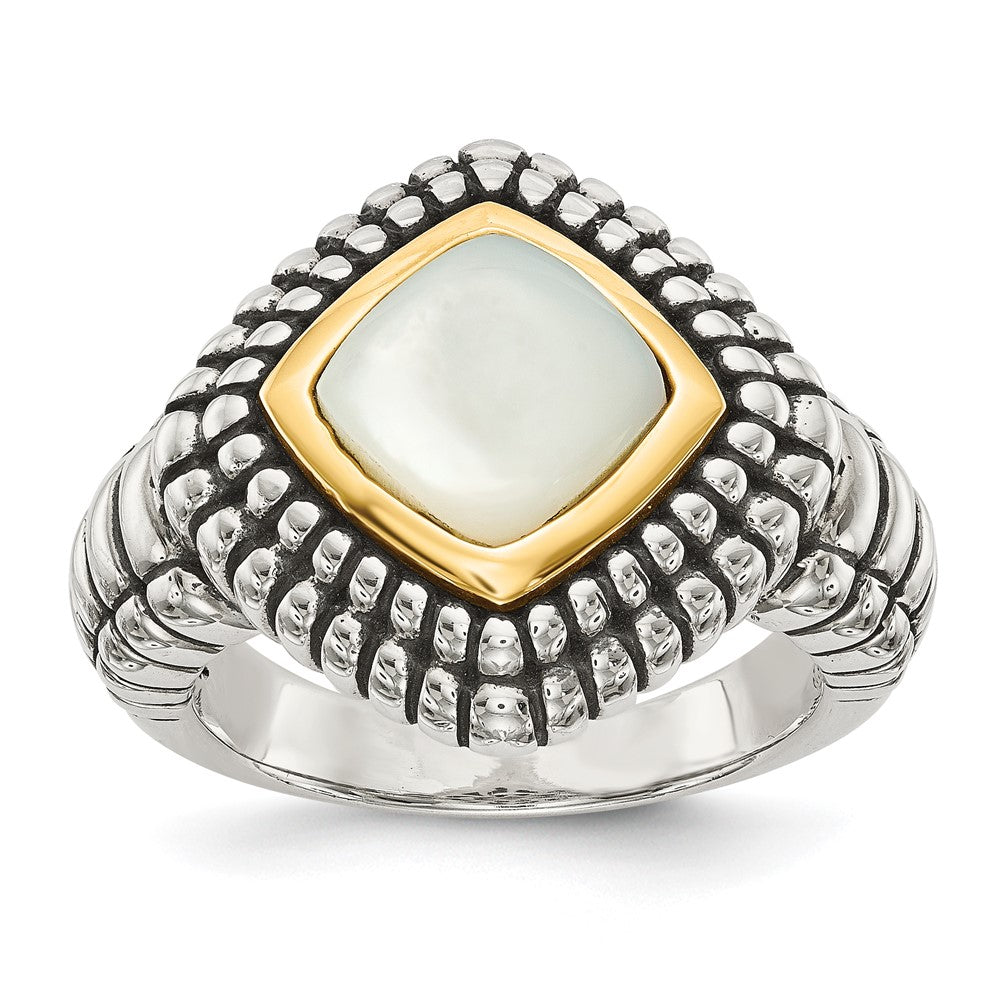 Shey Couture Sterling Silver with 14K Accent Antiqued Mother of Pearl Ring