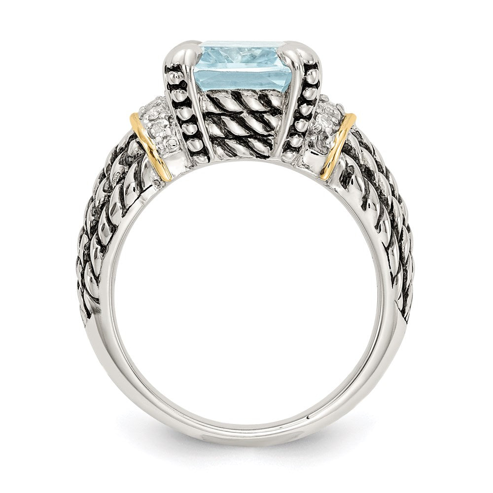 SS w/14k True Two-tone Diamond & 8.10Sky Blue Topaz Ring