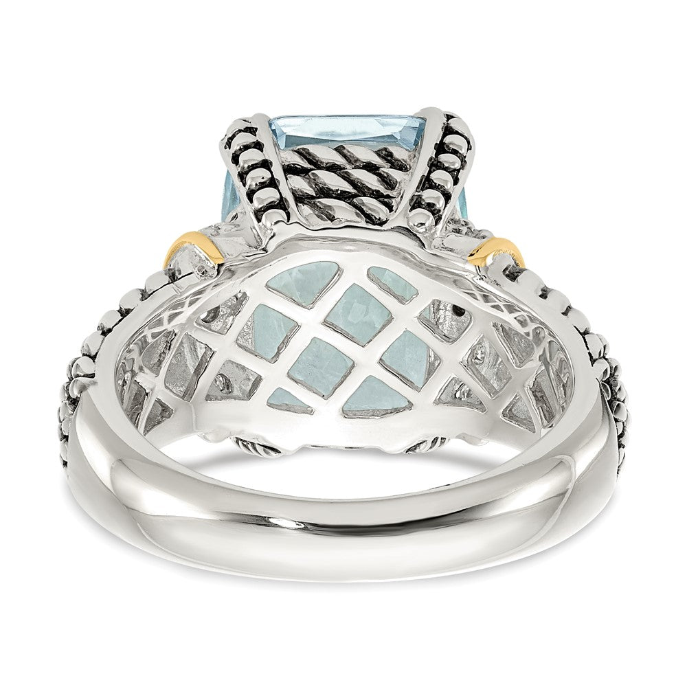 SS w/14k True Two-tone Diamond & 8.10Sky Blue Topaz Ring