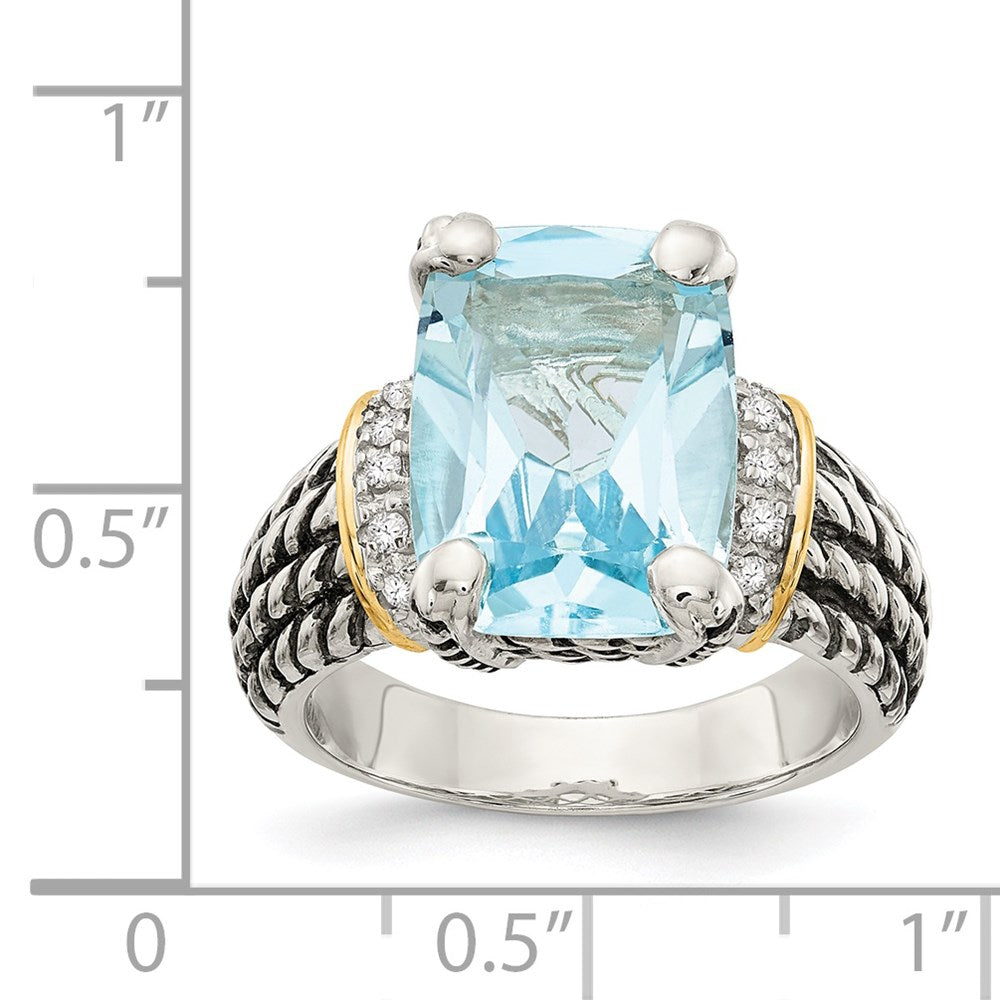 SS w/14k True Two-tone Diamond & 8.10Sky Blue Topaz Ring