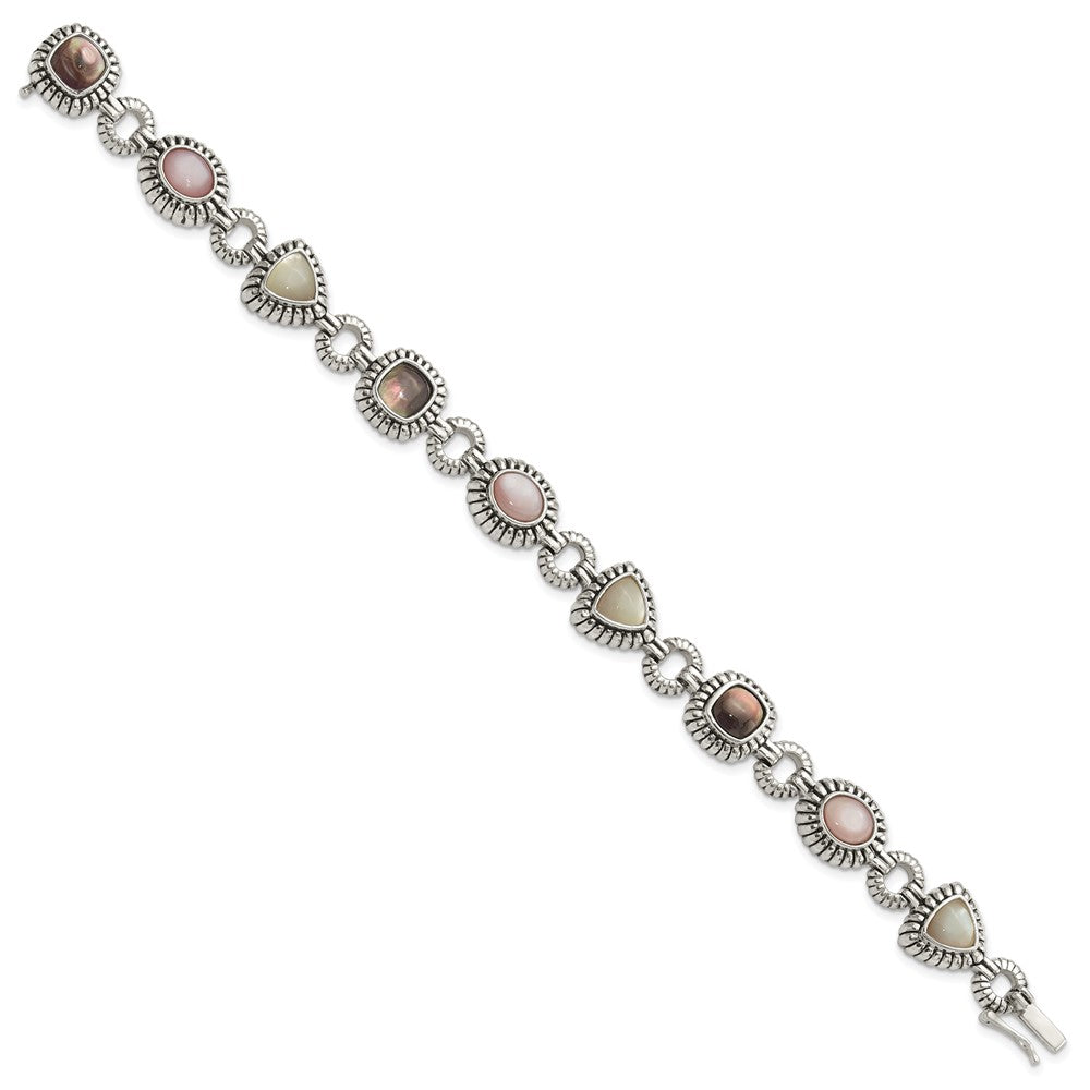 Shey Couture Sterling Silver 7.75 Inch Antiqued Pink/Black/White Mother of Pearl Bracelet