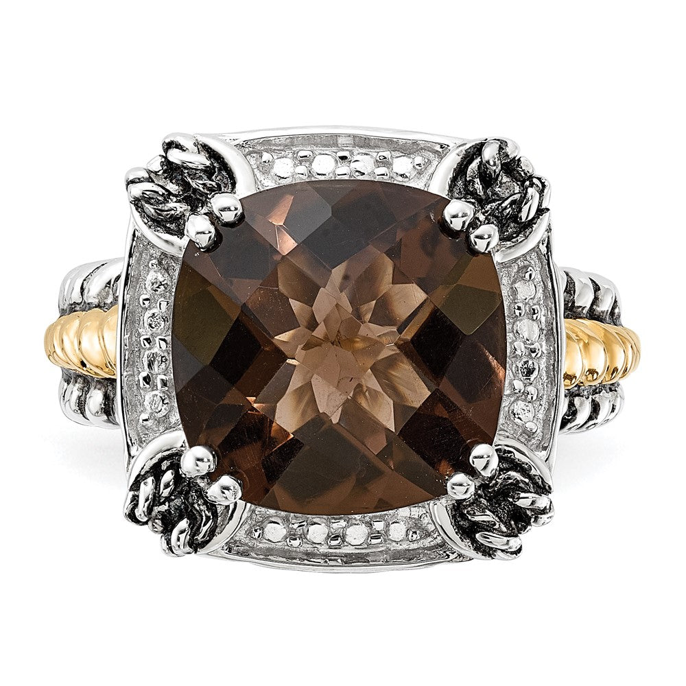 Sterling Silver w/14k Polished & Antiqued Smoky Quartz Ring