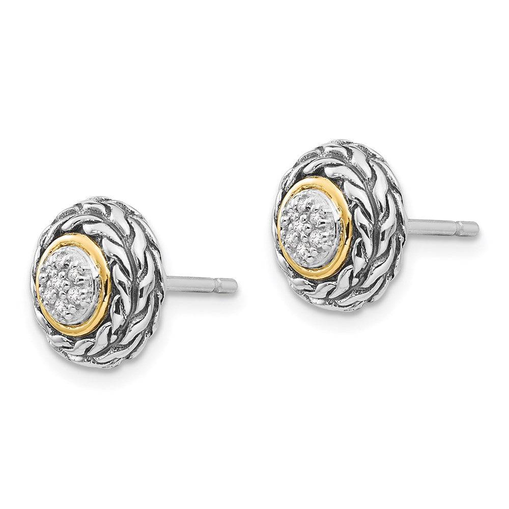 Shey Couture Sterling Silver Antiqued with 14K Accent Diamond Post Earrings