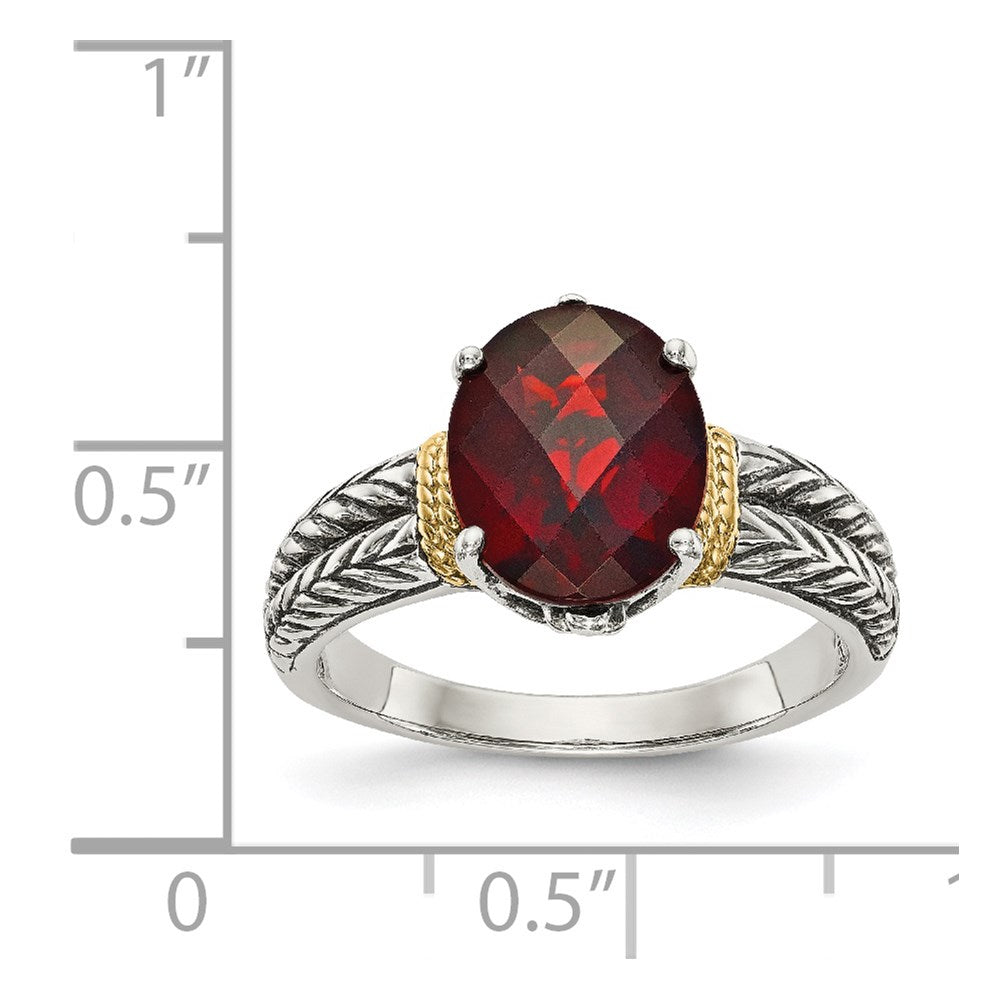 Shey Couture Sterling Silver with 14K Accent Antiqued Oval Garnet Ring