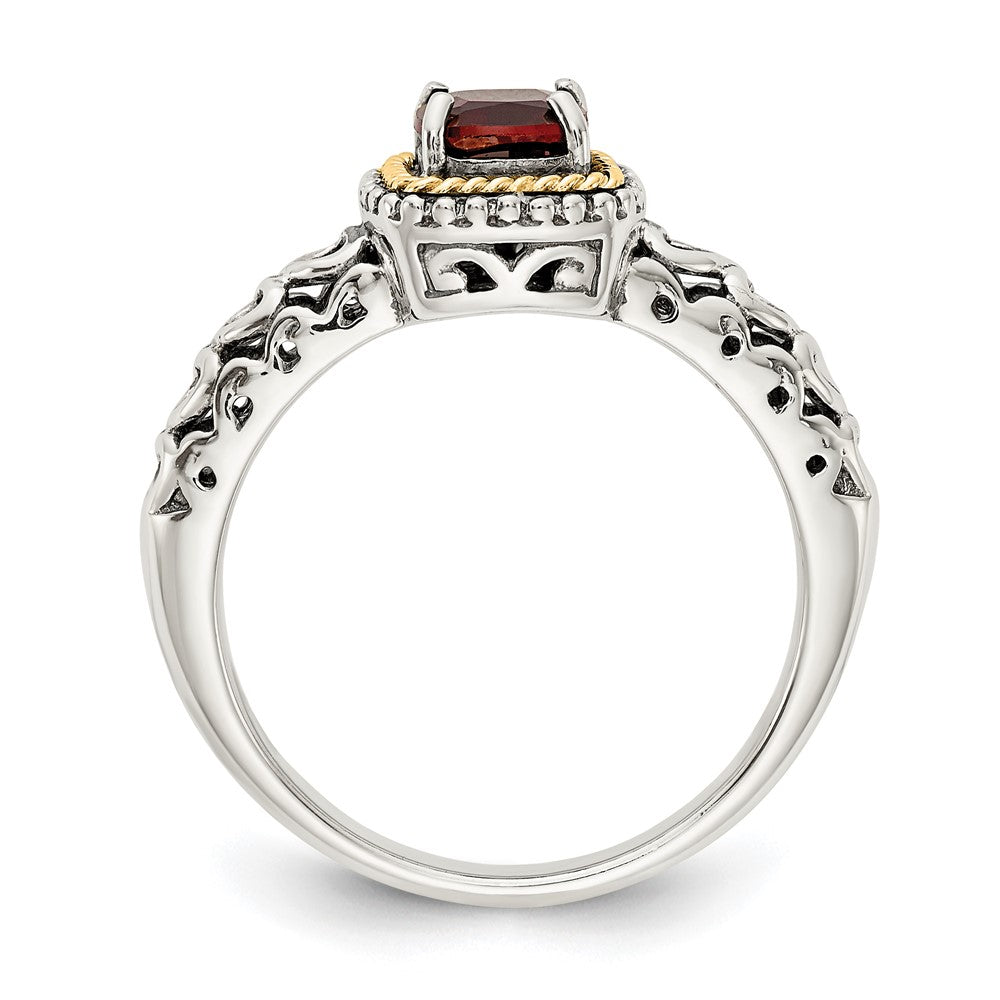 Shey Couture Sterling Silver with 14K Accent Antiqued Cushion Garnet Ring