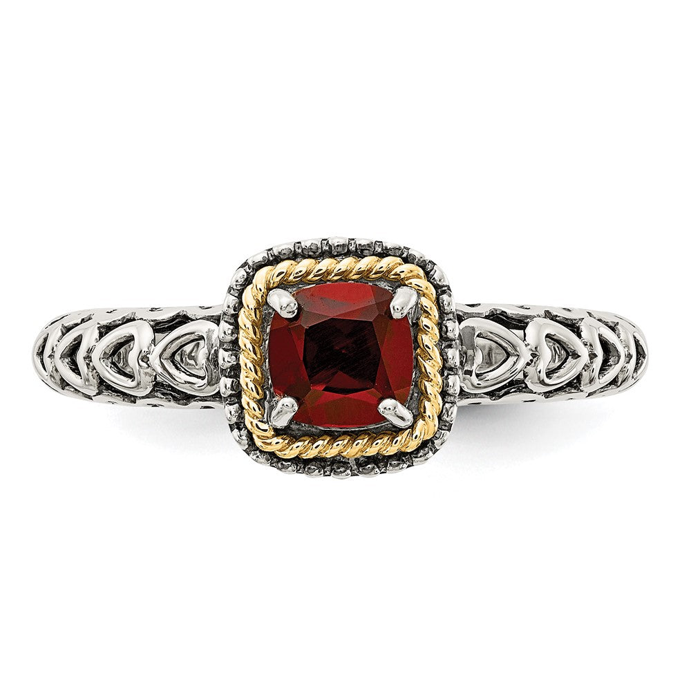 Shey Couture Sterling Silver with 14K Accent Antiqued Cushion Garnet Ring