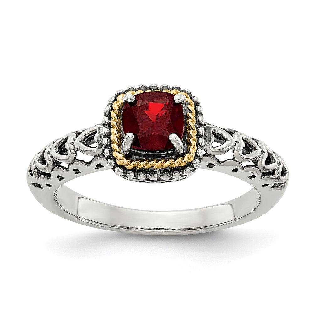 Shey Couture Sterling Silver with 14K Accent Antiqued Cushion Garnet Ring