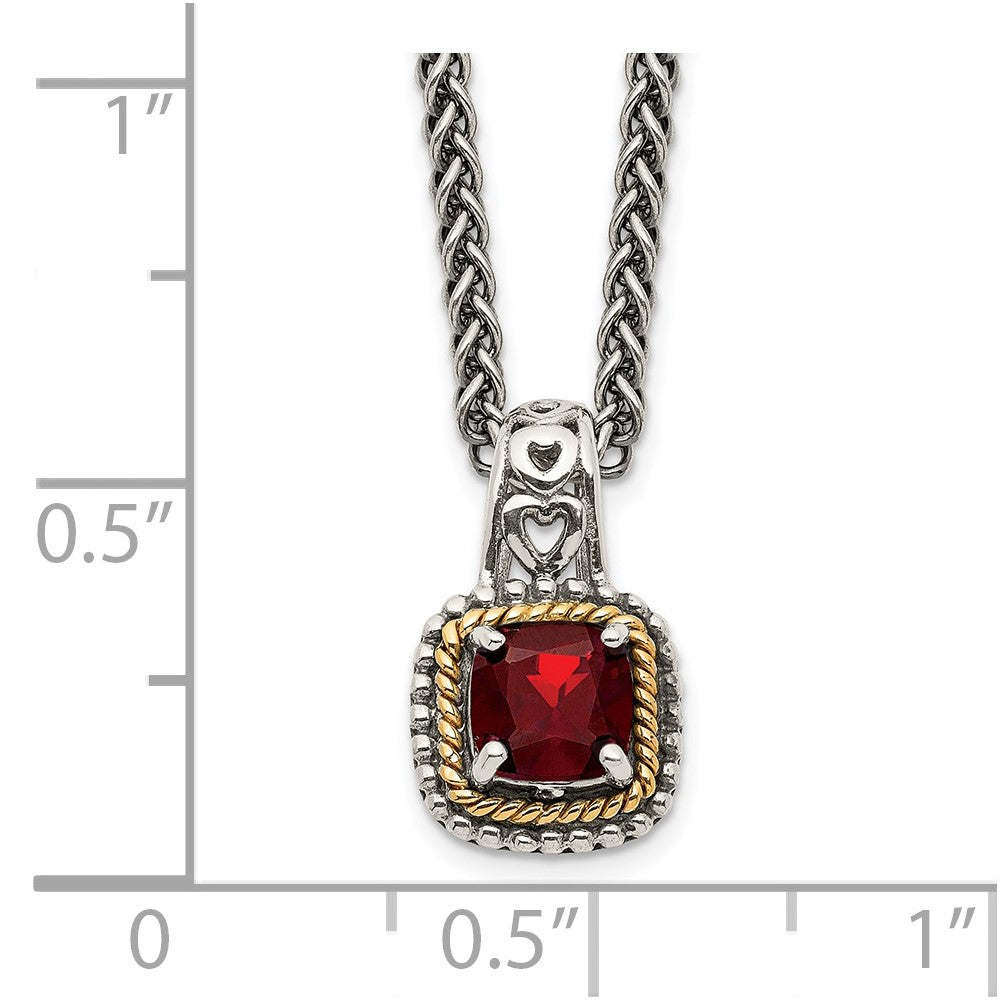 Shey Couture Sterling Silver with 14K Accent 18 Inch Antiqued Cushion Garnet Necklace