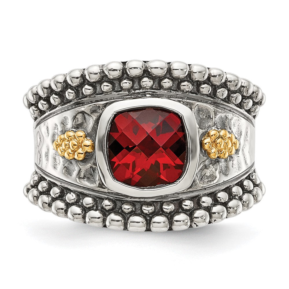 Shey Couture Sterling Silver with 14K Accent Antiqued Cushion Bezel Garnet Ring