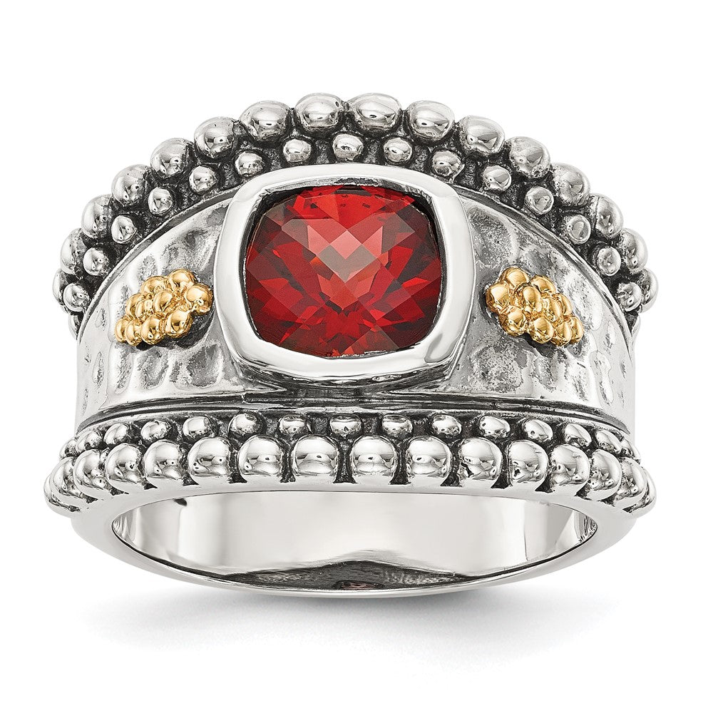 Shey Couture Sterling Silver with 14K Accent Antiqued Cushion Bezel Garnet Ring