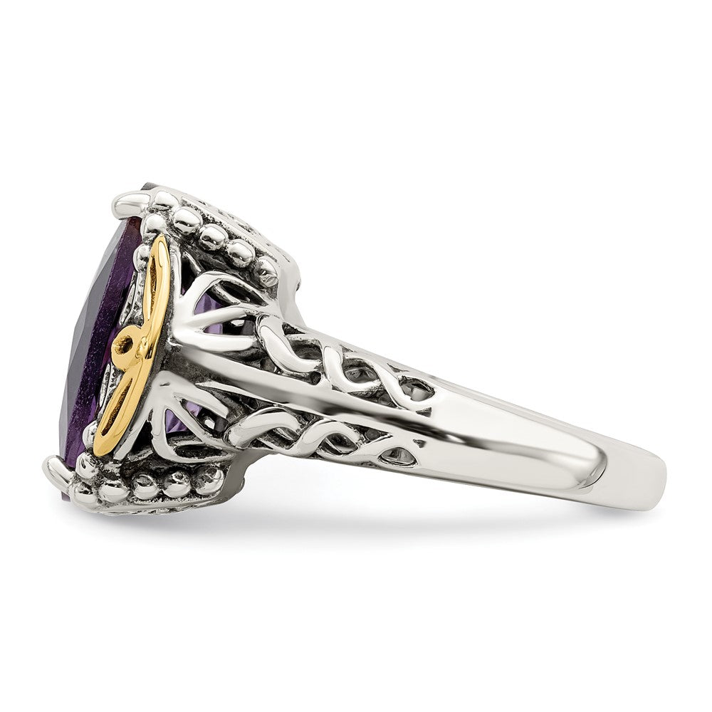 Shey Couture Sterling Silver with 14K Accent Antiqued Cushion Amethyst Ring