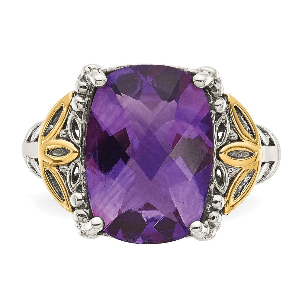 Shey Couture Sterling Silver with 14K Accent Antiqued Cushion Amethyst Ring