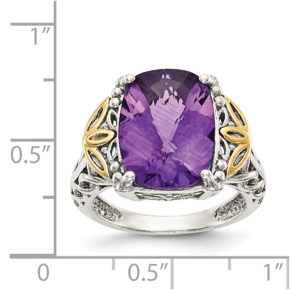 Shey Couture Sterling Silver with 14K Accent Antiqued Cushion Amethyst Ring