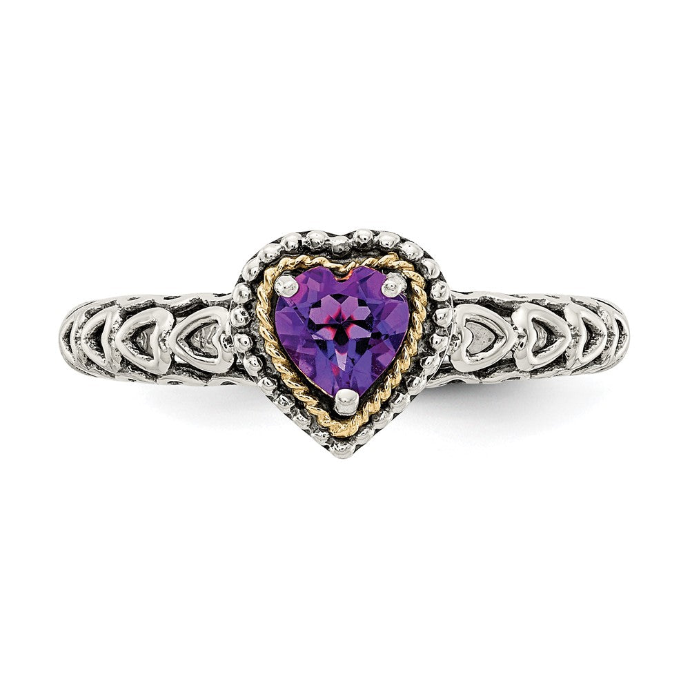 Shey Couture Sterling Silver with 14K Accent Antiqued Amethyst Heart Ring