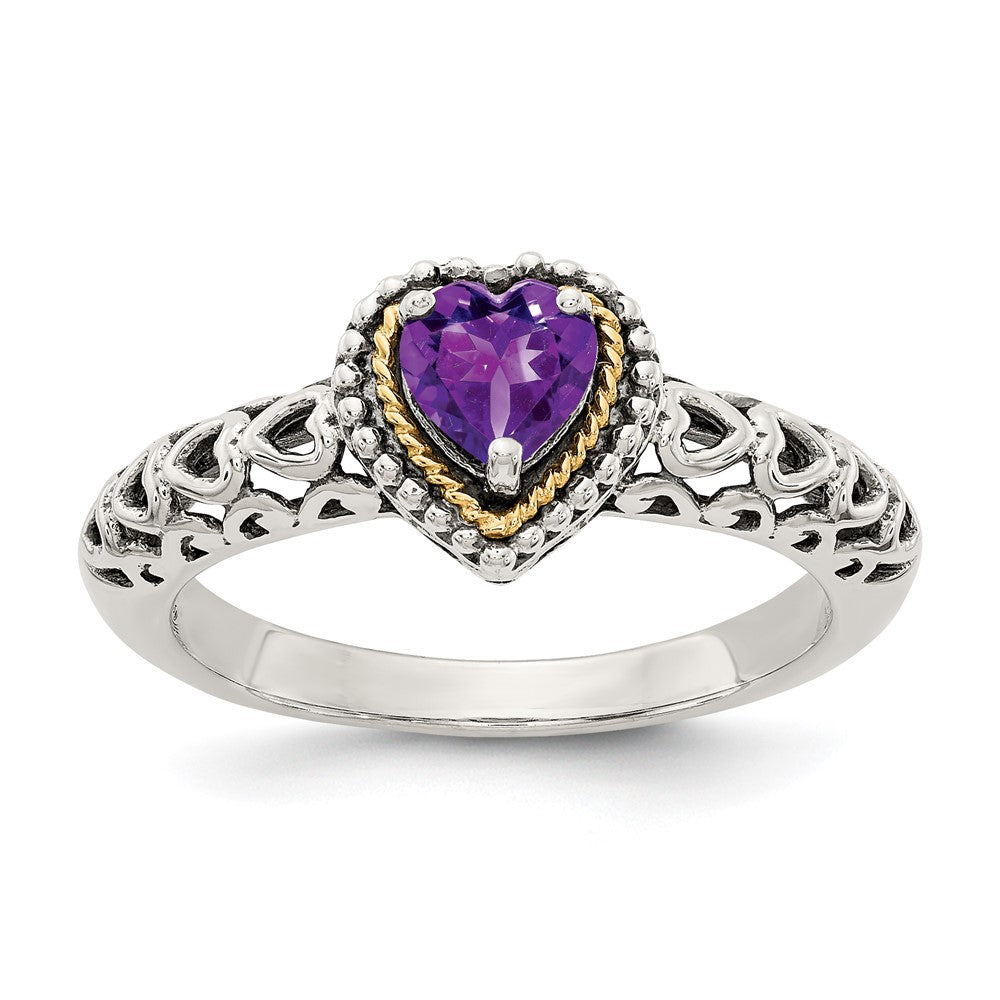 Shey Couture Sterling Silver with 14K Accent Antiqued Amethyst Heart Ring