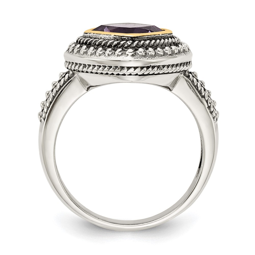 Shey Couture Sterling Silver with 14K Accent Antiqued Cushion Bezel Amethyst Ring