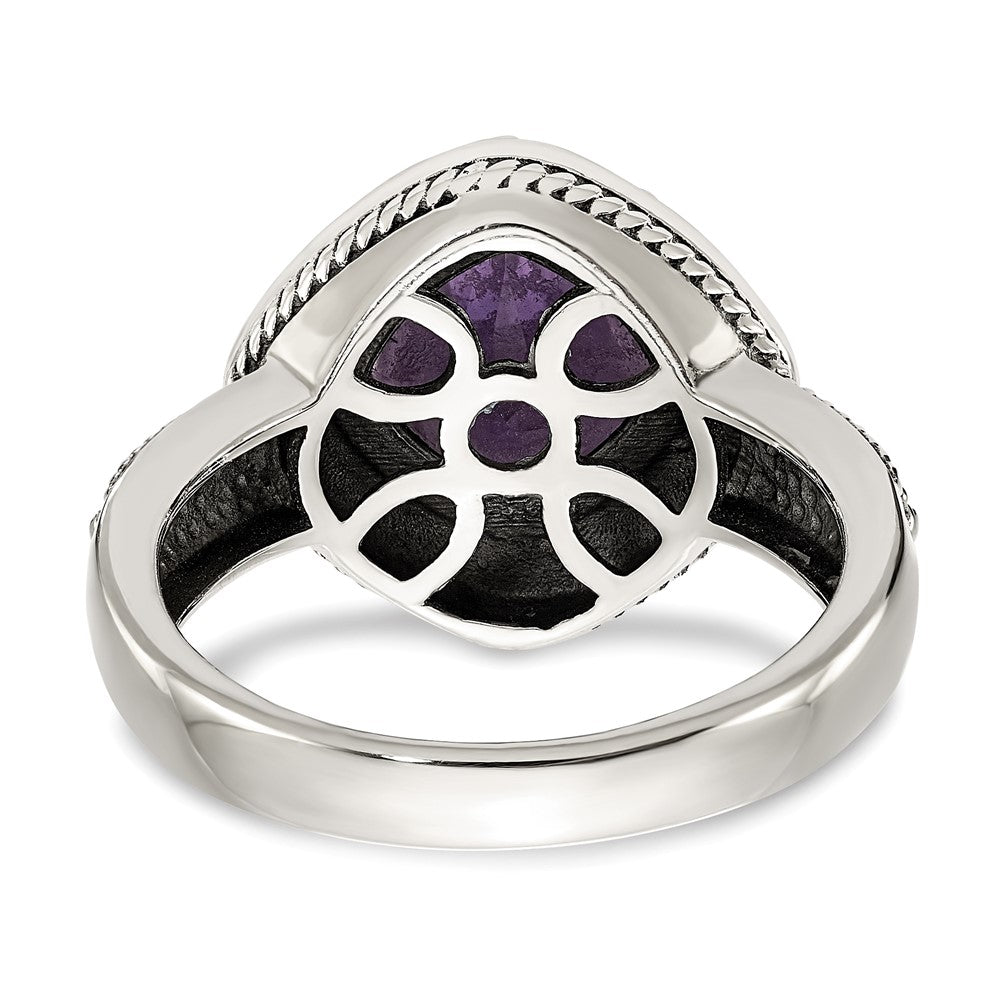 Shey Couture Sterling Silver with 14K Accent Antiqued Cushion Bezel Amethyst Ring