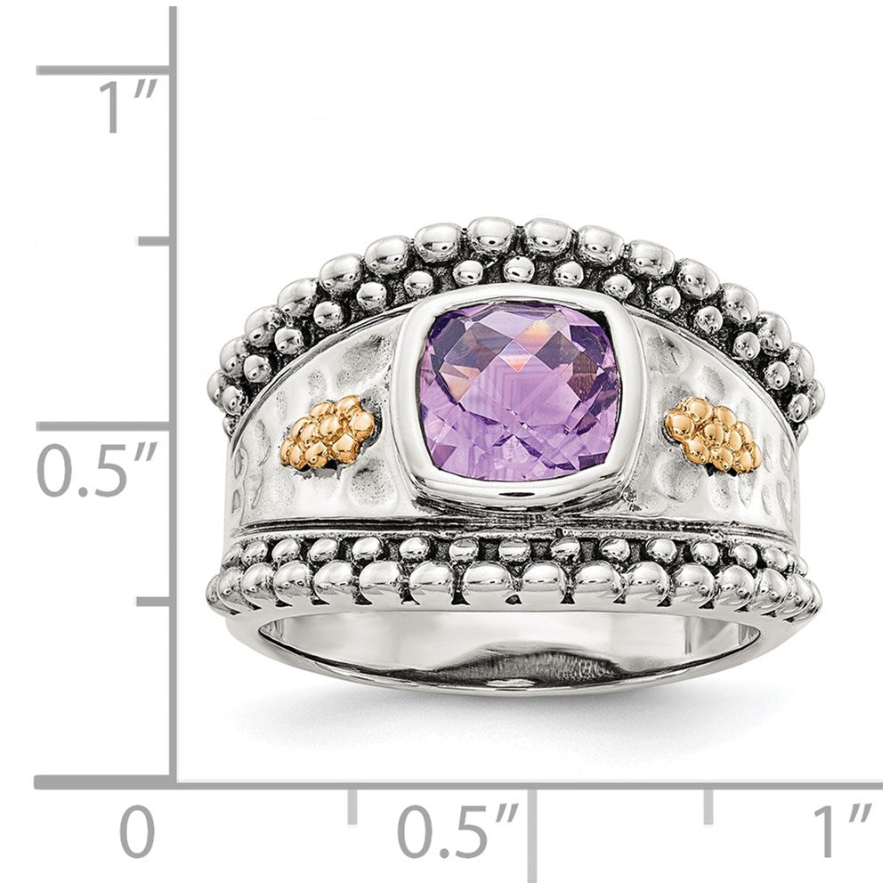 Shey Couture Sterling Silver with 14K Accent Antiqued Checkerboard-cut Cushion Bezel Amethyst Ring