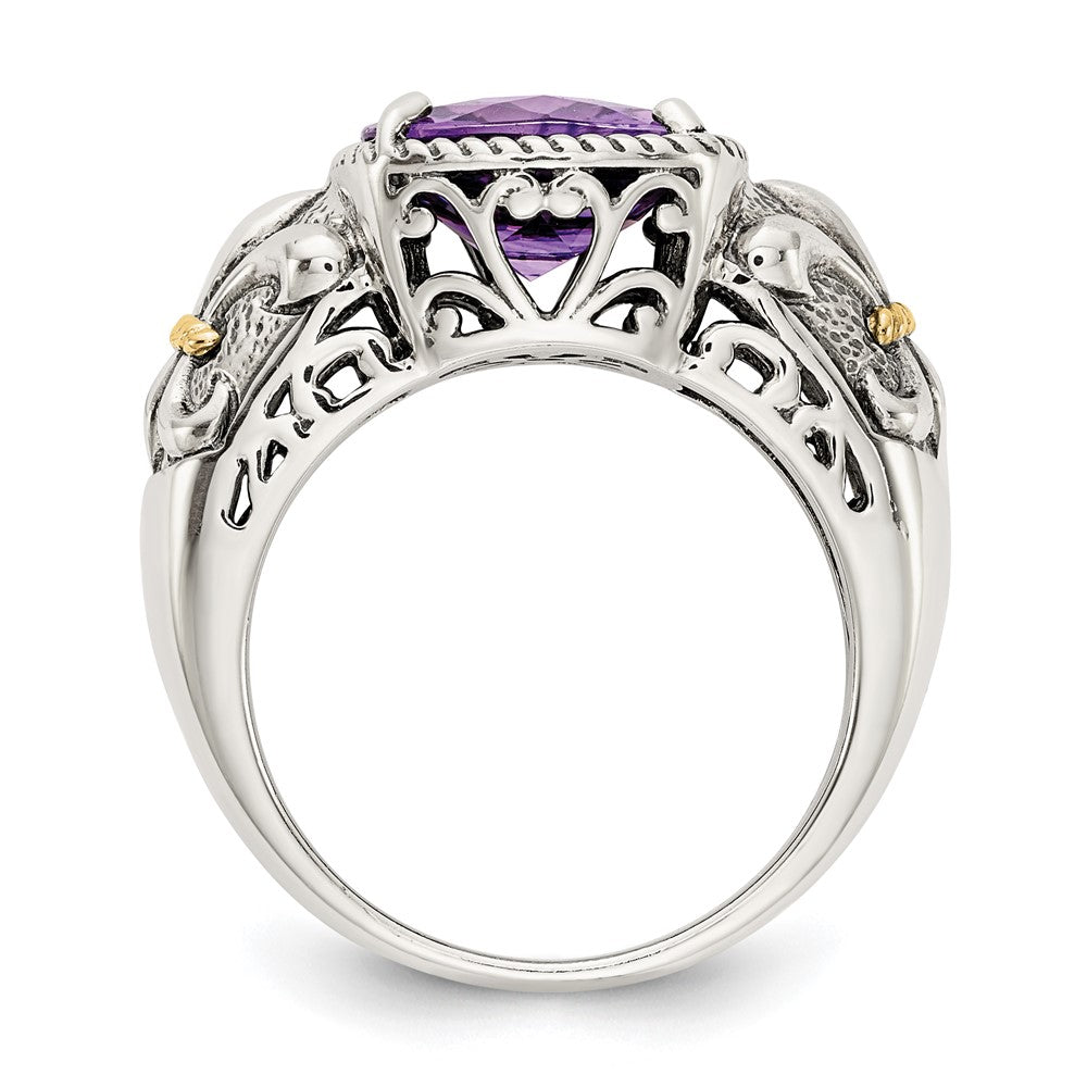 Shey Couture Sterling Silver with 14K Accent Antiqued Cushion Amethyst Ring