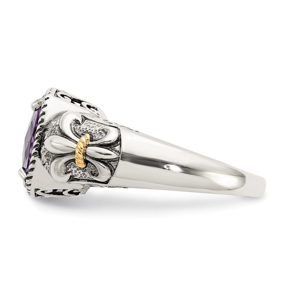 Shey Couture Sterling Silver with 14K Accent Antiqued Cushion Amethyst Ring