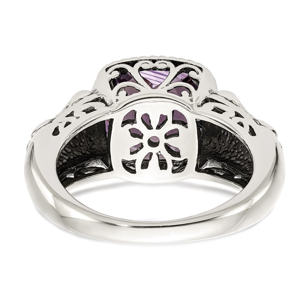 Shey Couture Sterling Silver with 14K Accent Antiqued Cushion Amethyst Ring