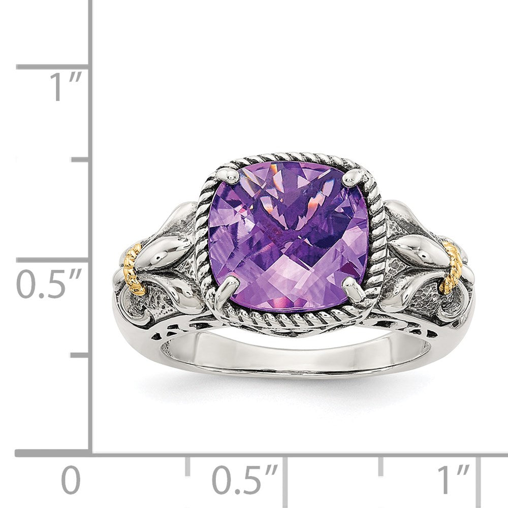 Shey Couture Sterling Silver with 14K Accent Antiqued Cushion Amethyst Ring