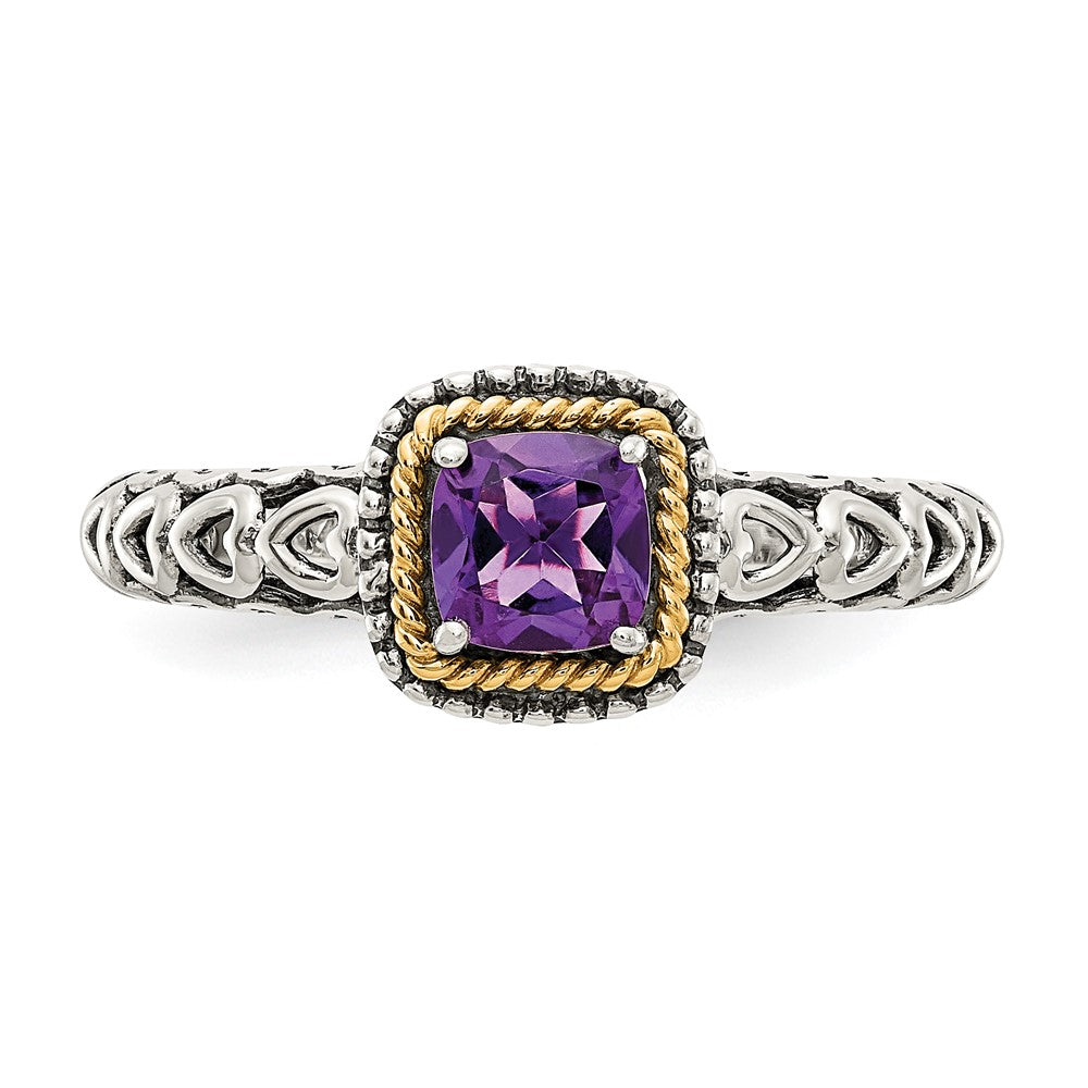 Shey Couture Sterling Silver with 14K Accent Antiqued Cushion Amethyst Ring