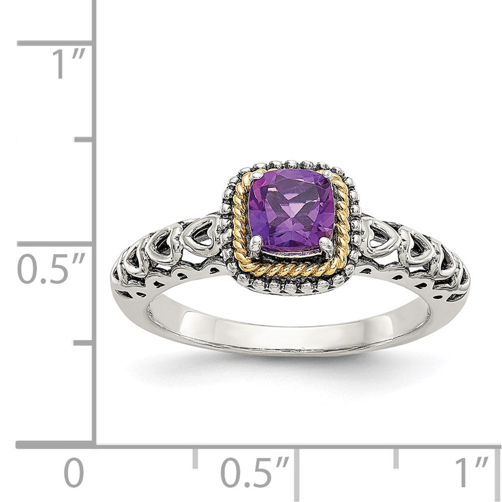 Shey Couture Sterling Silver with 14K Accent Antiqued Cushion Amethyst Ring