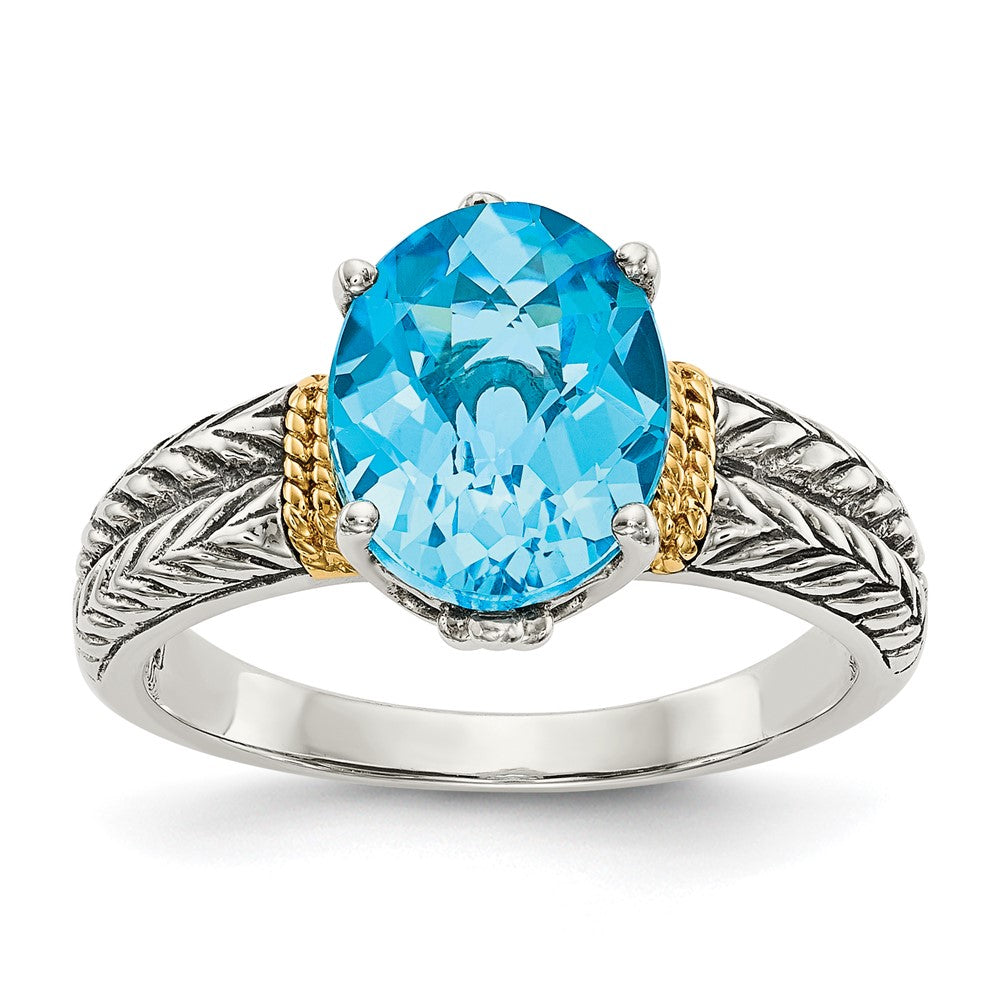 Shey Couture Sterling Silver with 14K Accent Antiqued Oval Blue Topaz Ring