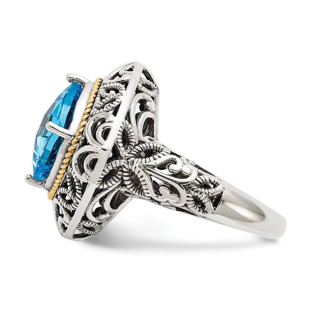 Shey Couture Sterling Silver with 14K Accent Antiqued Cushion Blue Topaz Ring