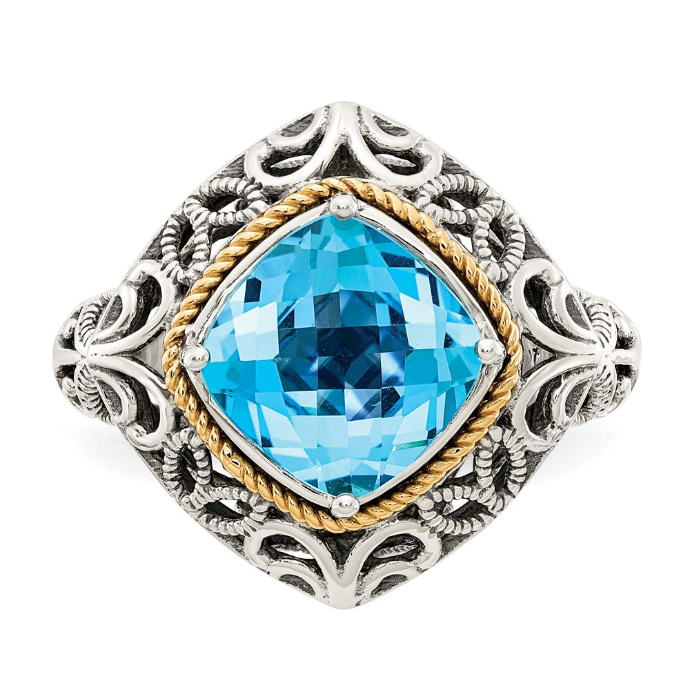 Shey Couture Sterling Silver with 14K Accent Antiqued Cushion Blue Topaz Ring