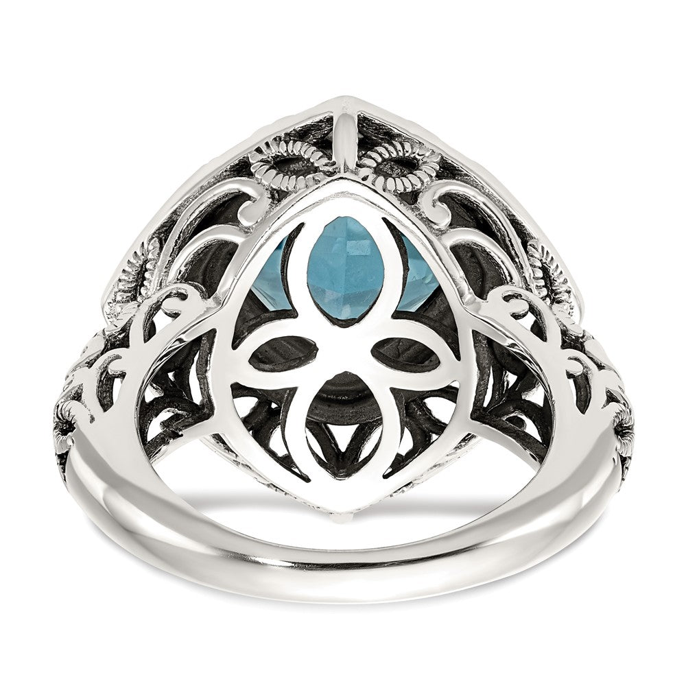 Shey Couture Sterling Silver with 14K Accent Antiqued Cushion Blue Topaz Ring