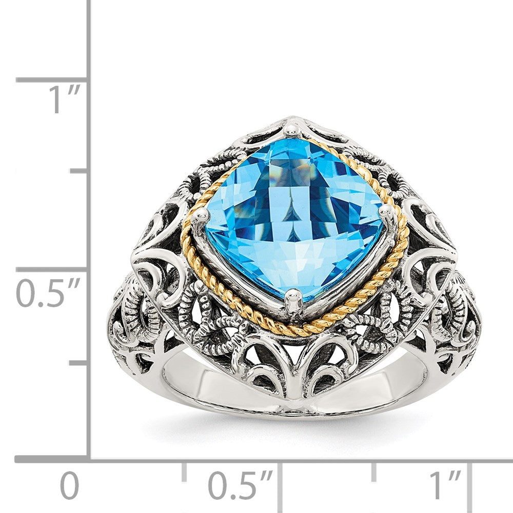 Shey Couture Sterling Silver with 14K Accent Antiqued Cushion Blue Topaz Ring