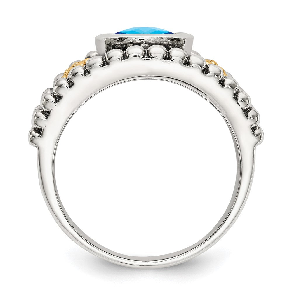 Shey Couture Sterling Silver with 14K Accent Antiqued Checkerboard Bezel Blue Topaz Ring