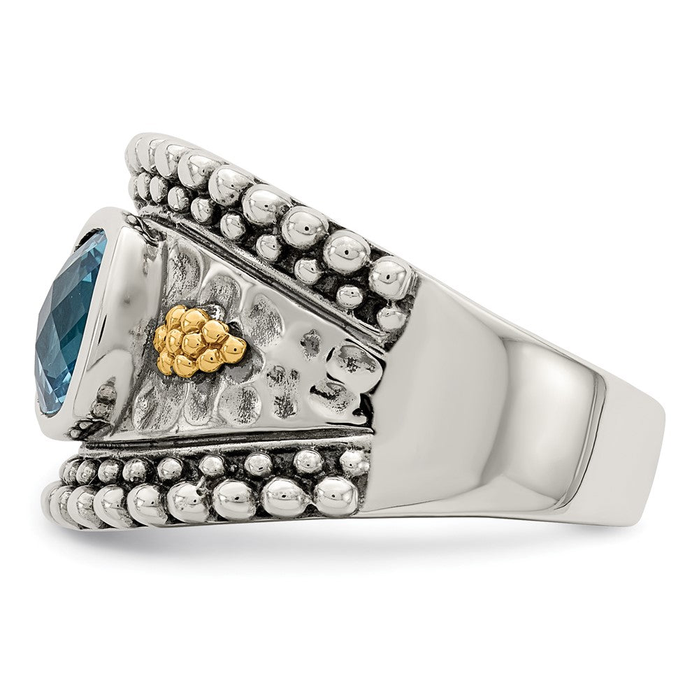 Shey Couture Sterling Silver with 14K Accent Antiqued Checkerboard Bezel Blue Topaz Ring