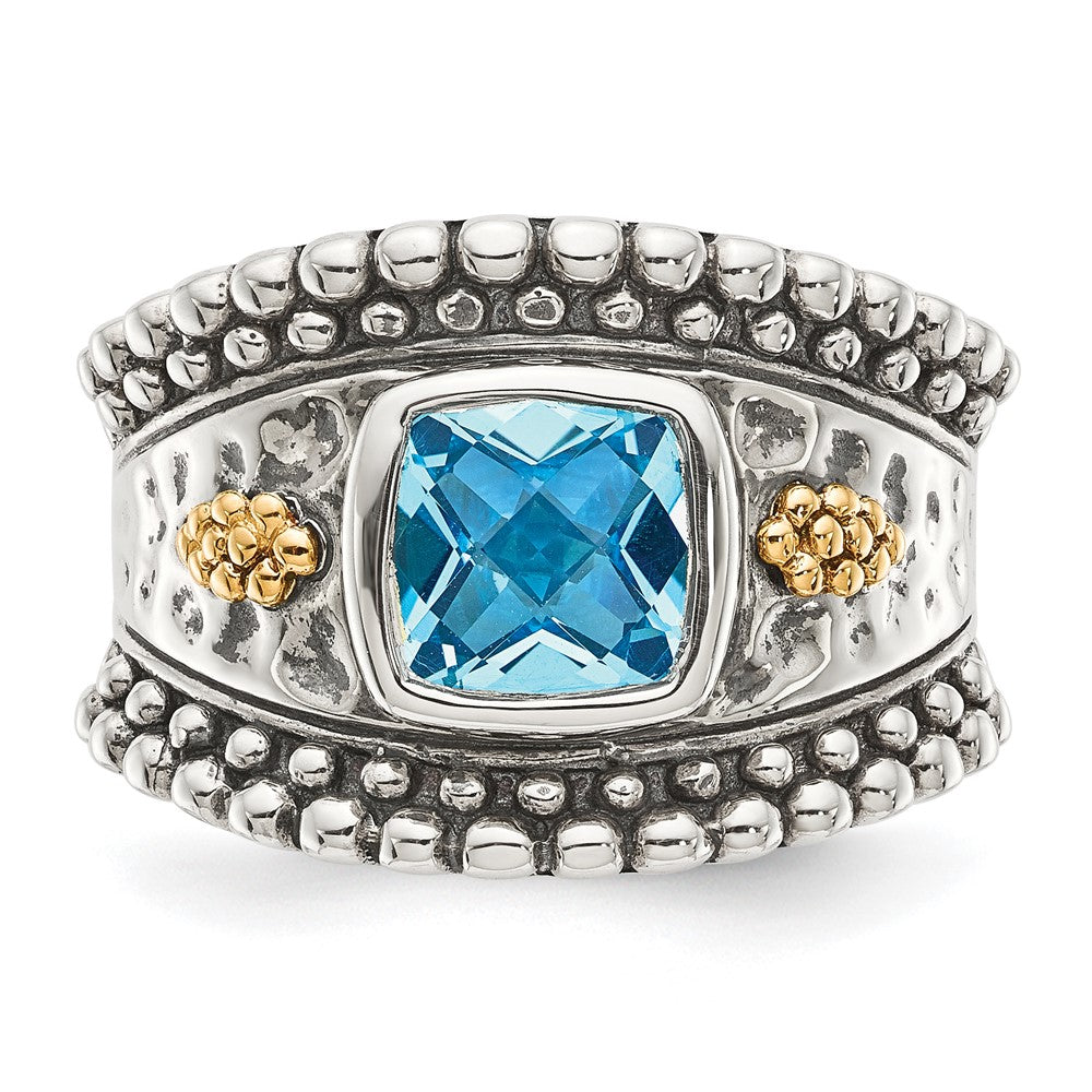 Shey Couture Sterling Silver with 14K Accent Antiqued Checkerboard Bezel Blue Topaz Ring