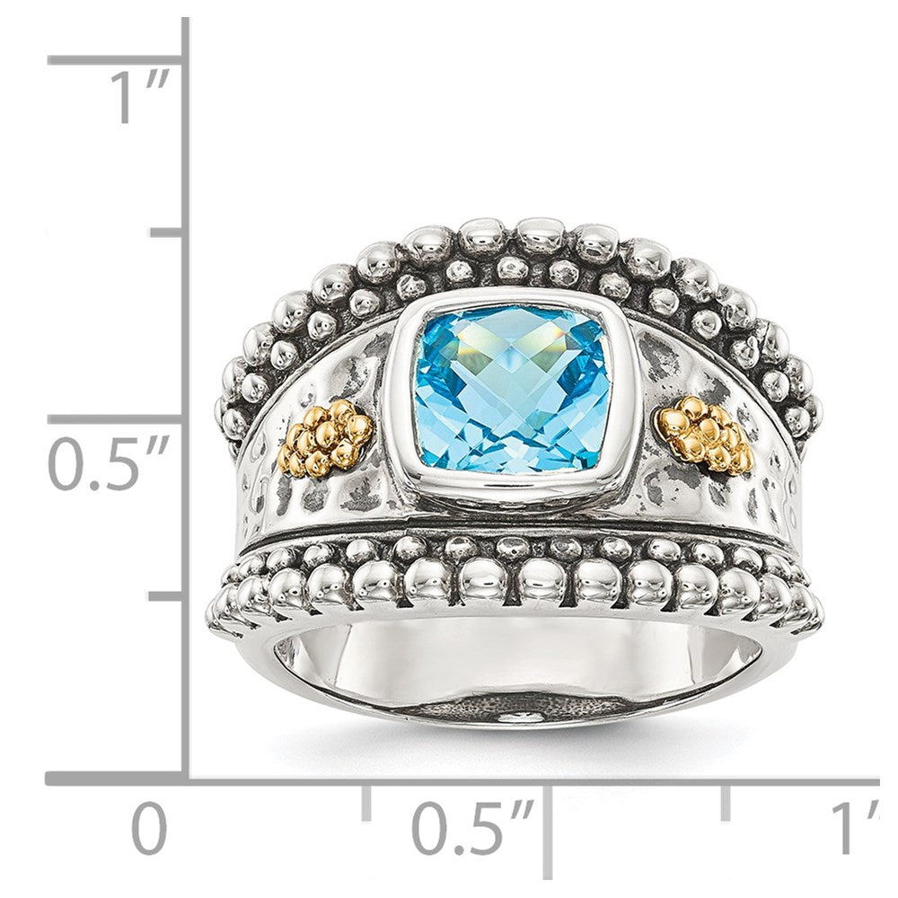 Shey Couture Sterling Silver with 14K Accent Antiqued Checkerboard Bezel Blue Topaz Ring