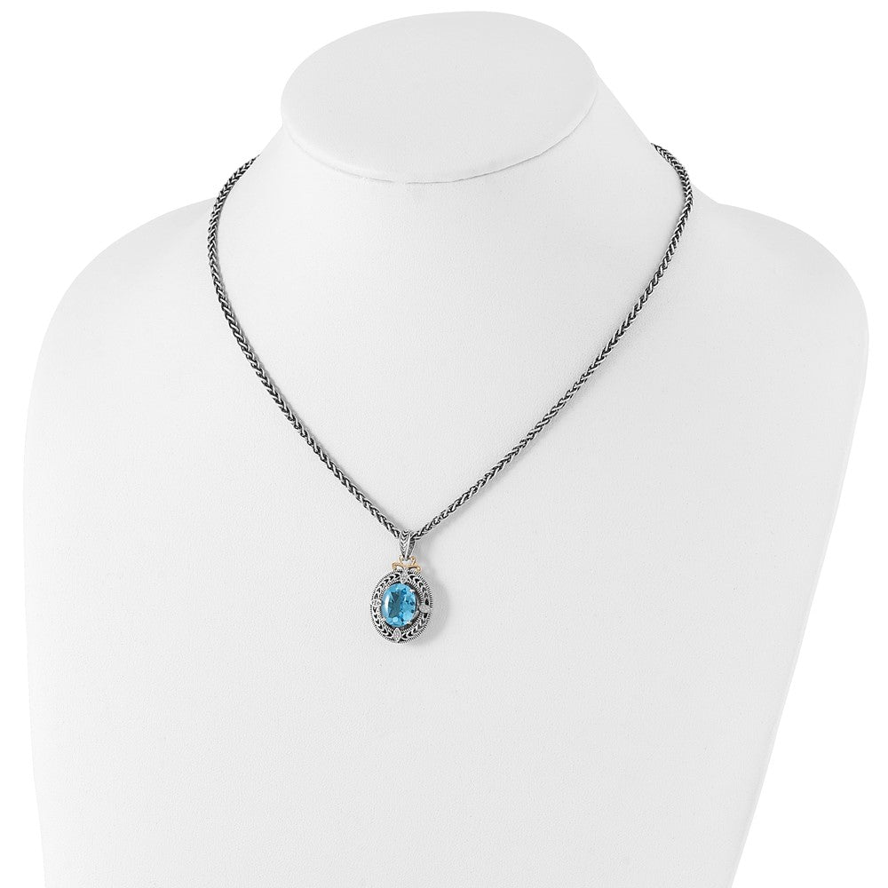 Shey Couture Sterling Silver with 14K Accent 18 Inch Antiqued Diamond and Oval Blue Topaz Necklace