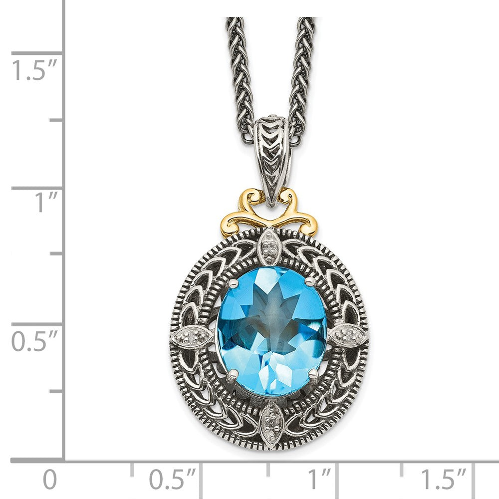 Shey Couture Sterling Silver with 14K Accent 18 Inch Antiqued Diamond and Oval Blue Topaz Necklace