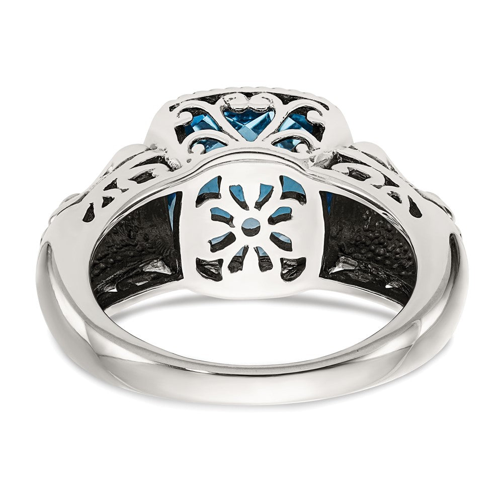 Shey Couture Sterling Silver with 14K Accent Antiqued Cushion Checkerboard Blue Topaz Ring