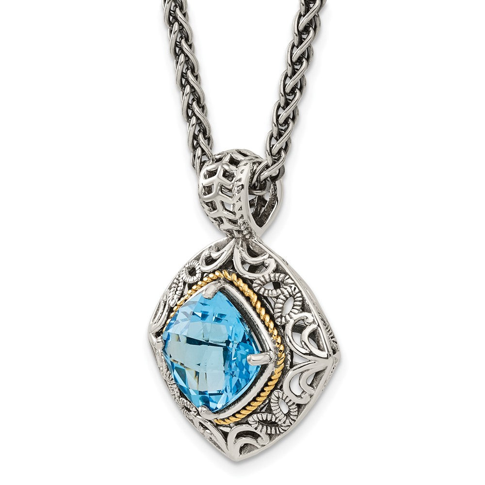 Shey Couture Sterling Silver with 14K Accent 18 Inch Antiqued Cushion Blue Topaz Necklace