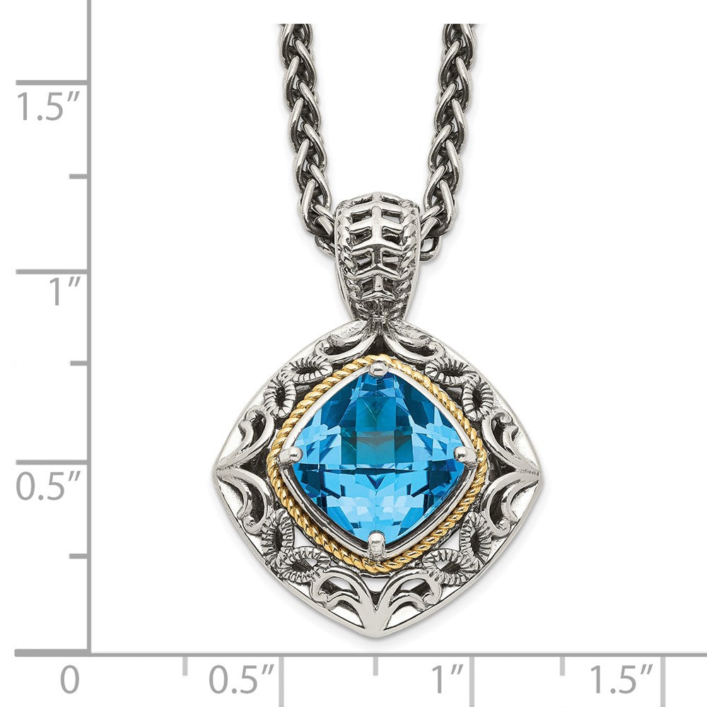 Shey Couture Sterling Silver with 14K Accent 18 Inch Antiqued Cushion Blue Topaz Necklace